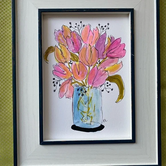 Framed Floral Artwork with Pink and Gold Accents - Picture 3 of 9